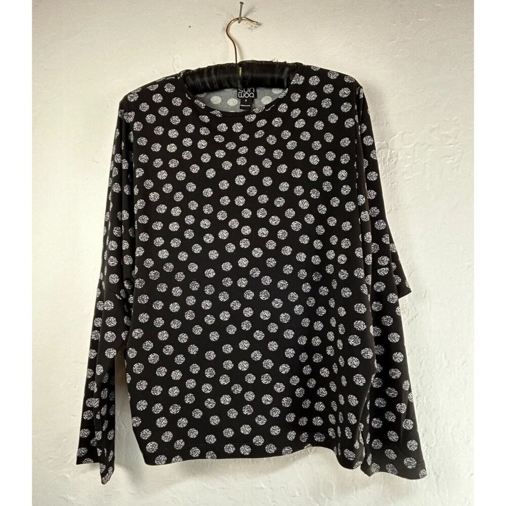 Clara Sun Woo Women's Black Polka Dot Print Top Batwing Sleeves Lagenlook Small